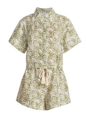 Kivari NWT 100% linen green floral romper, size 8